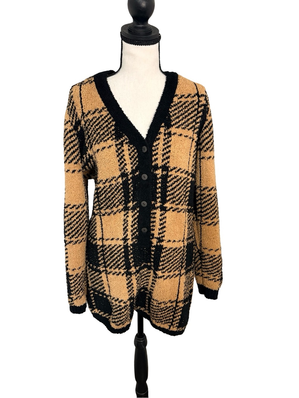 La Vie en Rose Plaid Teddy‎ Boucle Lounge Romper Pajama Beige Black XXL